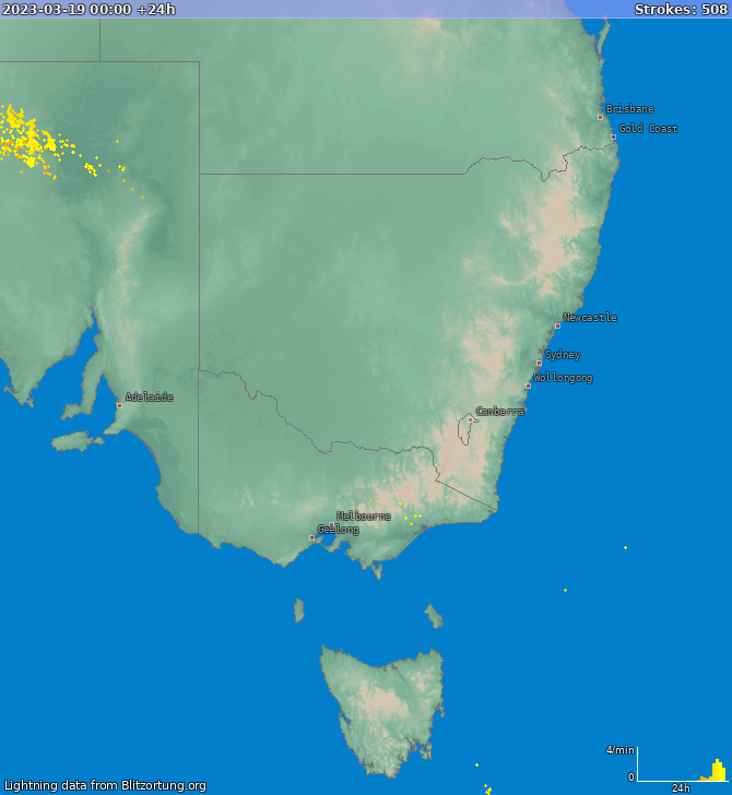 Carte de la foudre New South Wales 20/03/2023