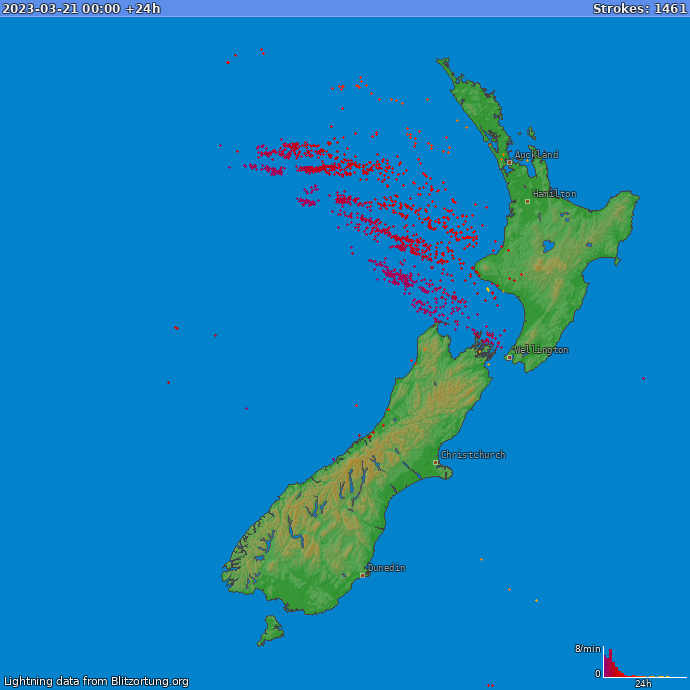 Lightning map New Zealand 2023-03-22