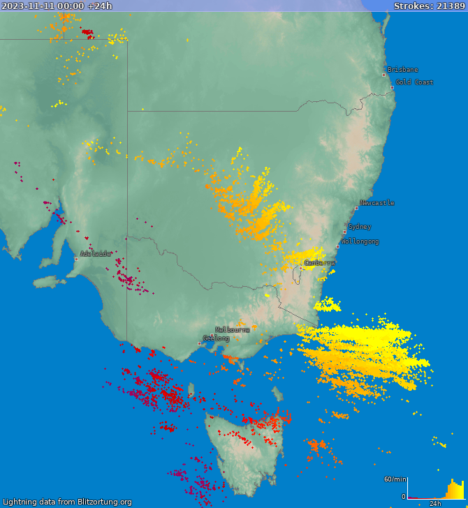 Mapa bleskov New South Wales 12.11.2023