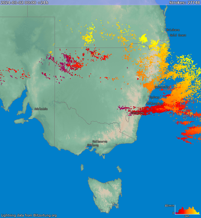 Lightning map New South Wales 2024-03-03