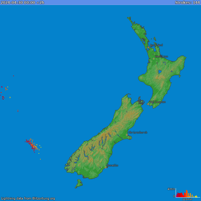 Mappa dei fulmini Nuova Zelanda 30.04.2024 (Animazione)