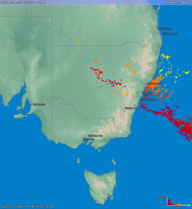Карта блискавок New South Wales 01.05.2024