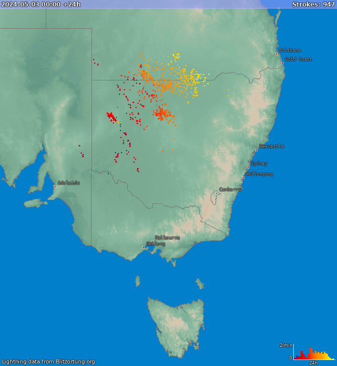 Bliksem kaart New South Wales 04.05.2024