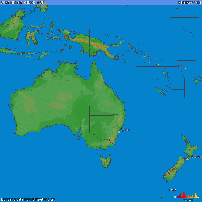 Mapa wyładowań Oceania 2024-05-04 (Animacja)