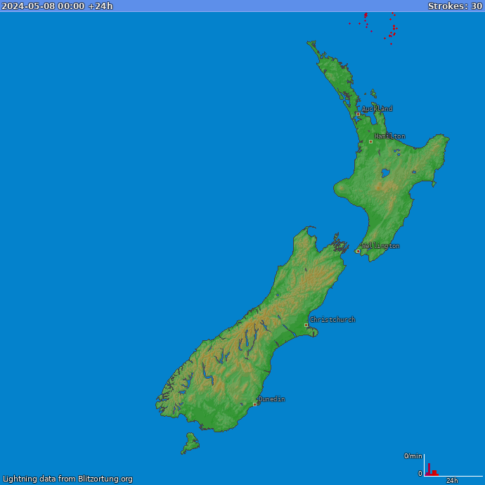 Mapa wyładowań Nowa Zelandia 2024-05-09