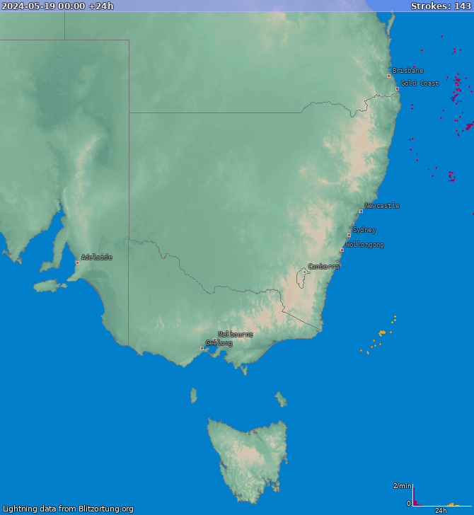 Mapa bleskov New South Wales 20.05.2024