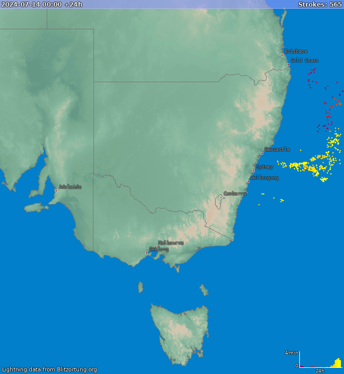 Zibens karte New South Wales 2024.07.15