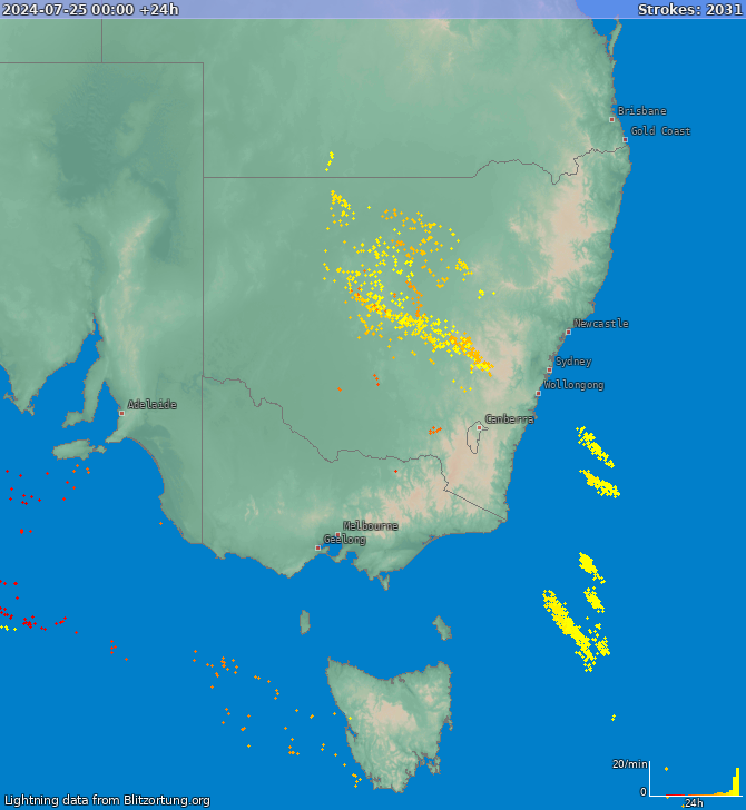 Lightning map New South Wales 2024-07-26