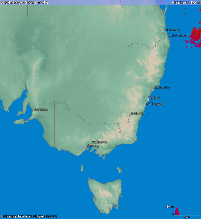 Mapa bleskov New South Wales 21.10.2024