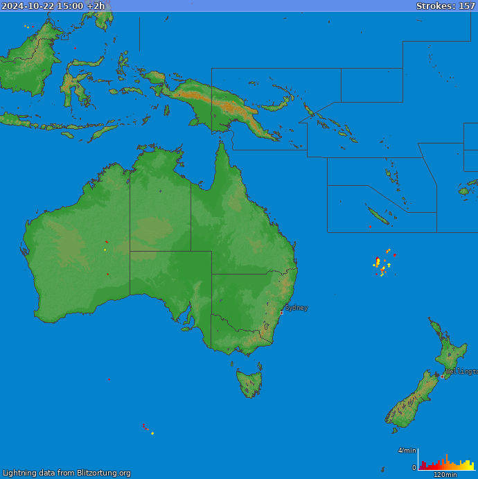 Mapa wyładowań Oceania 2024-10-22 (Animacja)