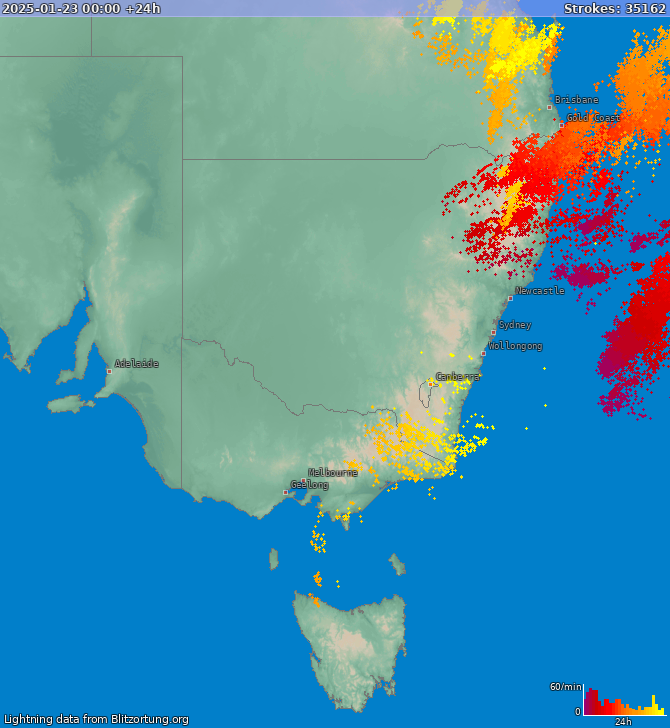 Zibens karte New South Wales 2025.01.24