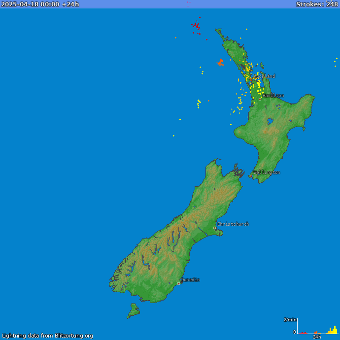 Lightning map New Zealand 2025-04-19