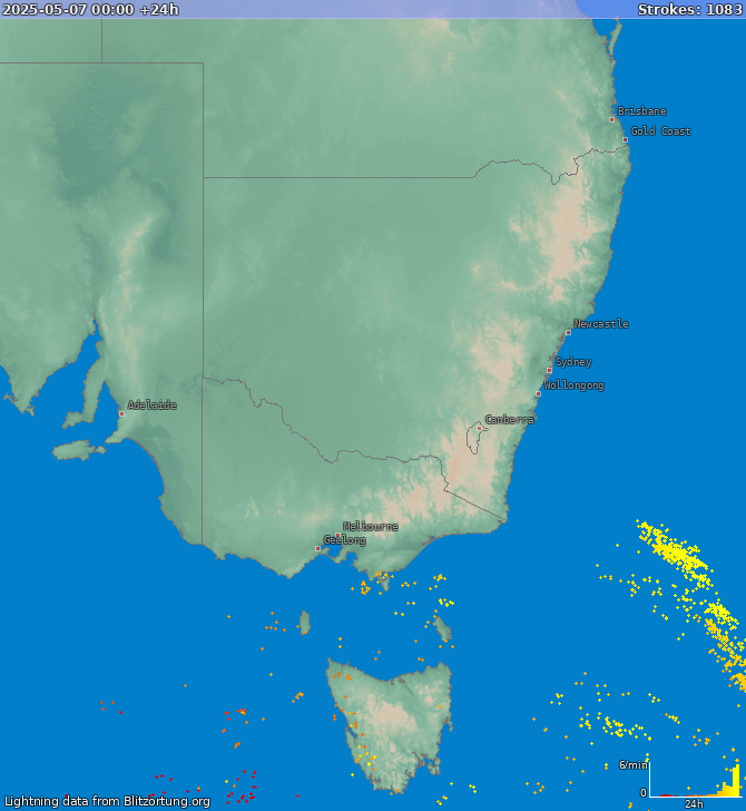 Mapa wyładowań New South Wales 2025-05-08