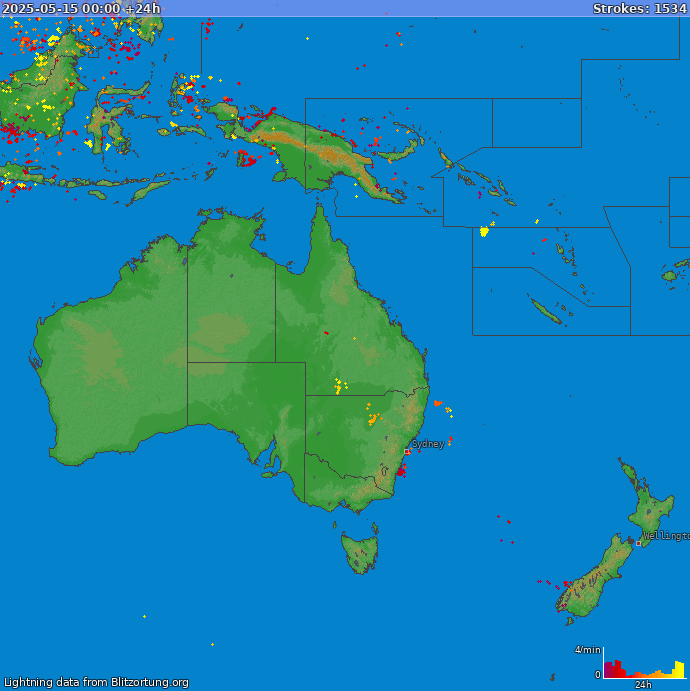 Lightning map Oceania 2025-05-16