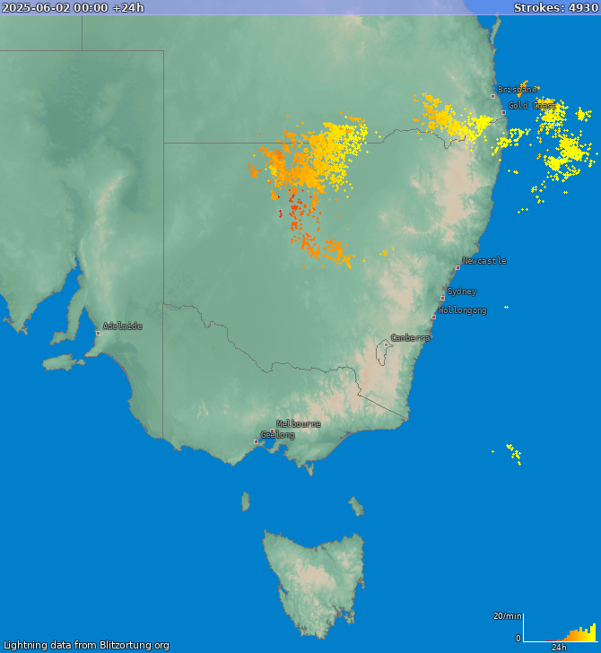 Lightning map New South Wales 2025-06-03