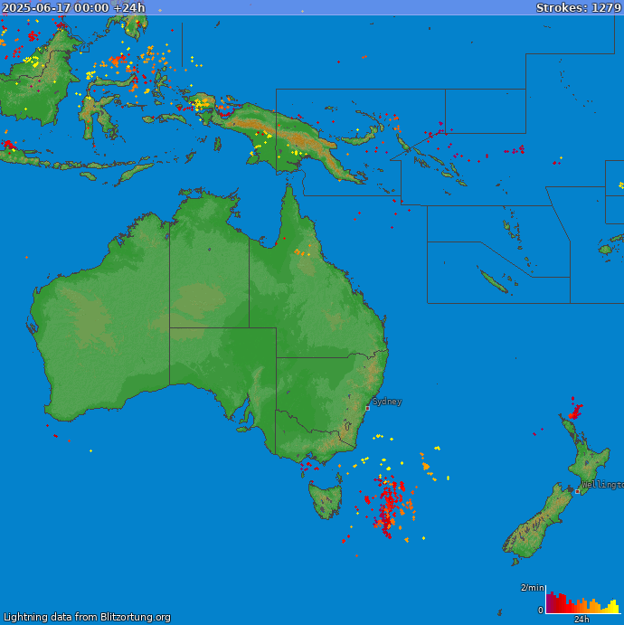 Lightning map Oceania 2025-06-18