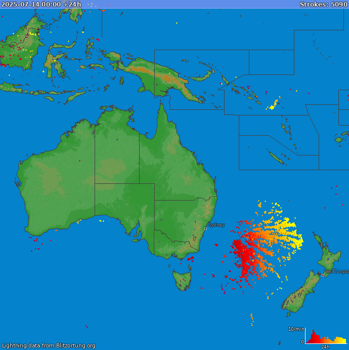 Mapa blesků Oceania 15.07.2025