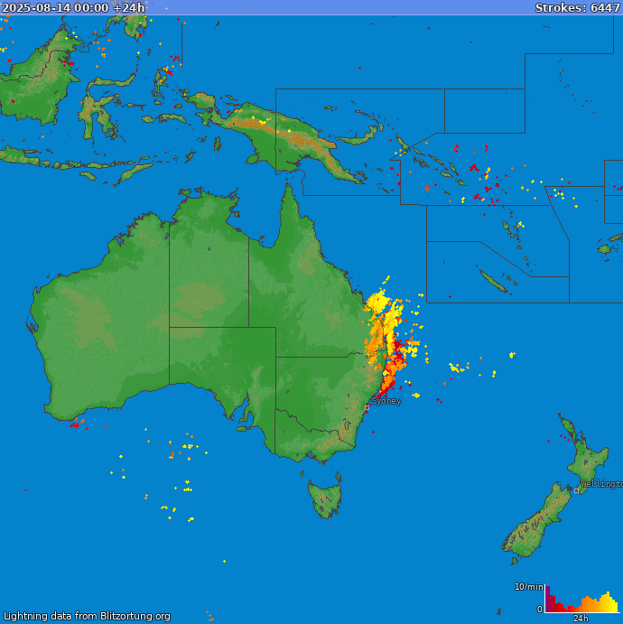 Mapa blesků Oceania 15.08.2025