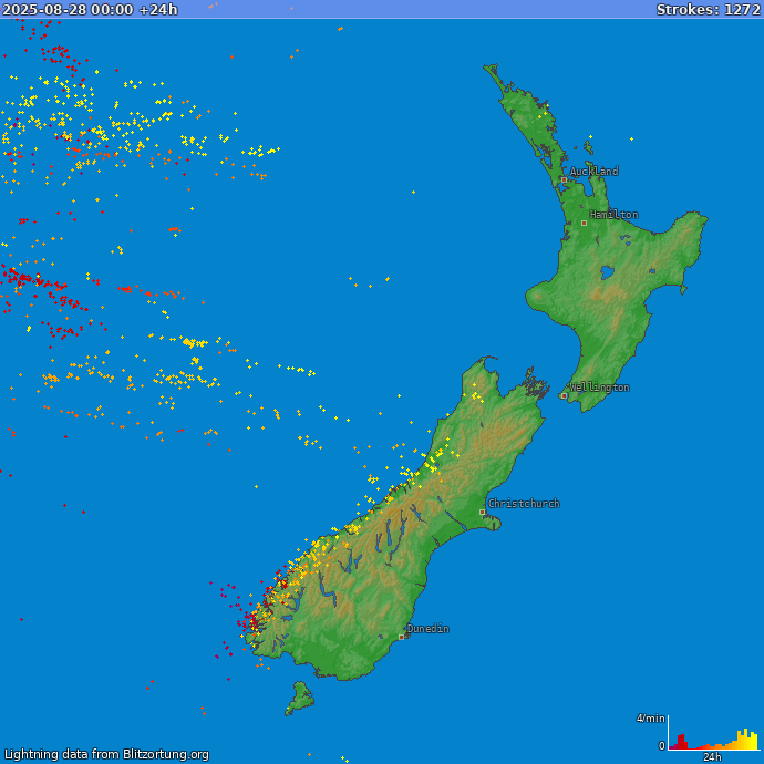 Lightning map New Zealand 2025-08-29