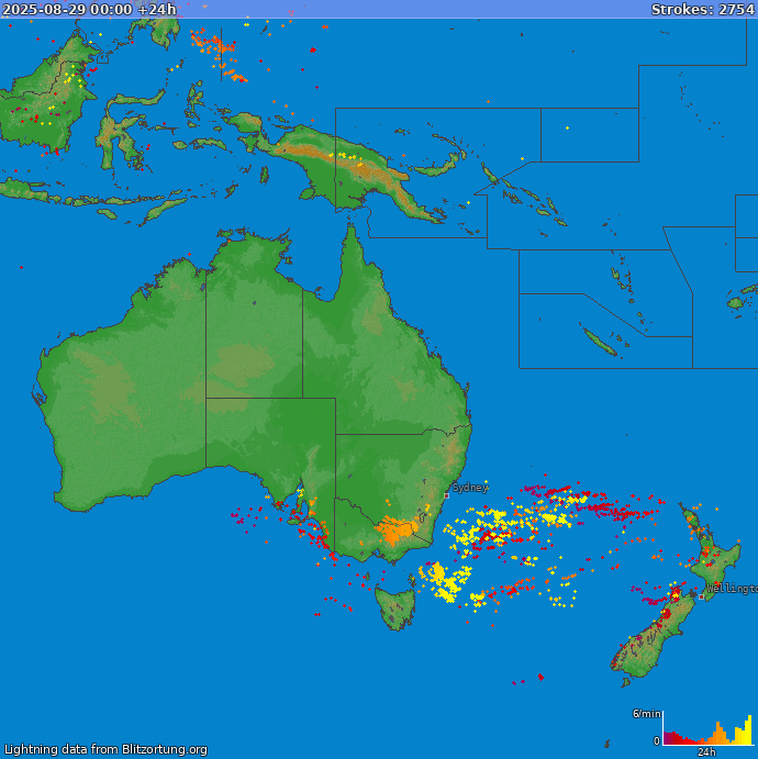 Lightning map Oceania 2025-08-30