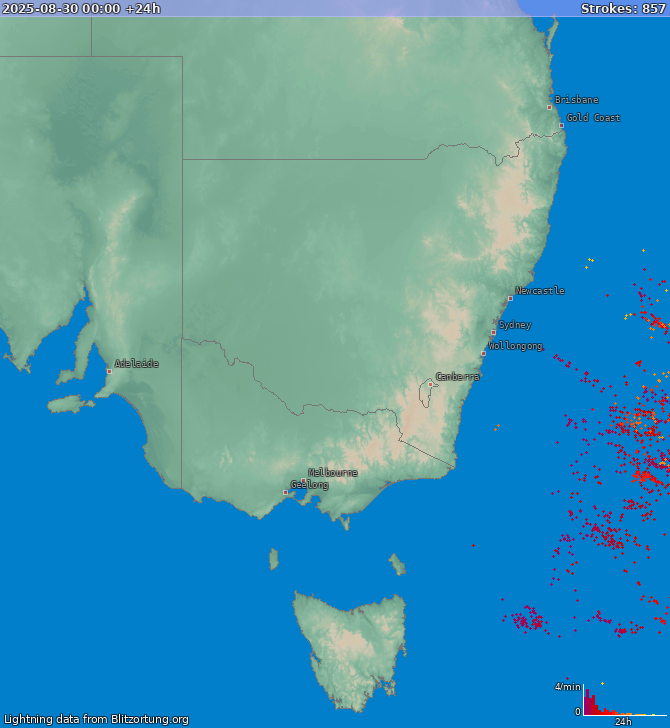 Mapa blesků New South Wales 31.08.2025