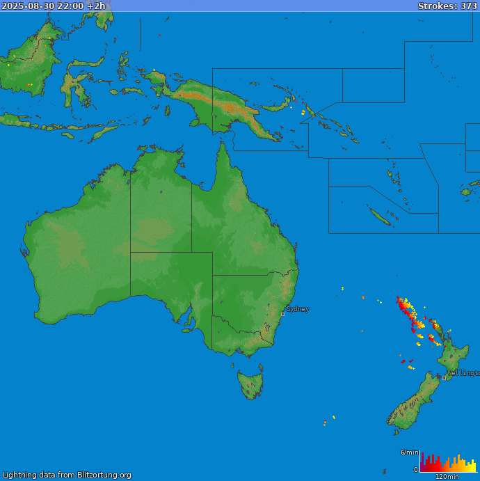 Lightning map Oceania 2025-08-31 (Animation)