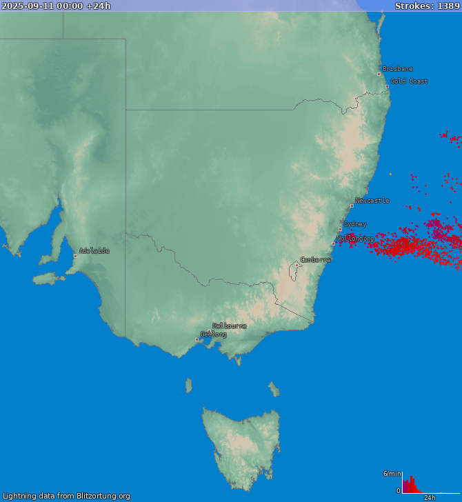 Mappa dei fulmini New South Wales 12.09.2025