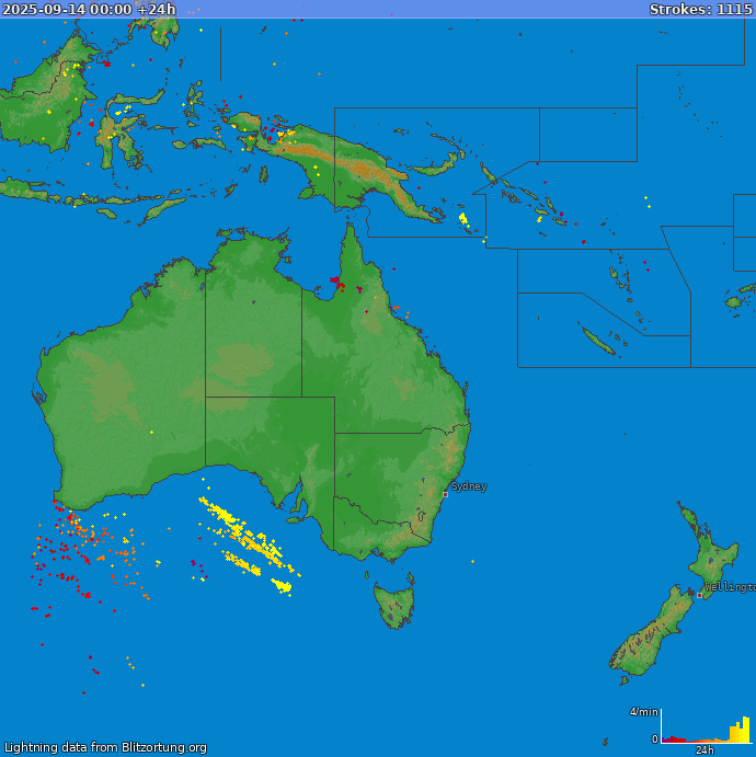 Lightning map Oceania 2025-09-15