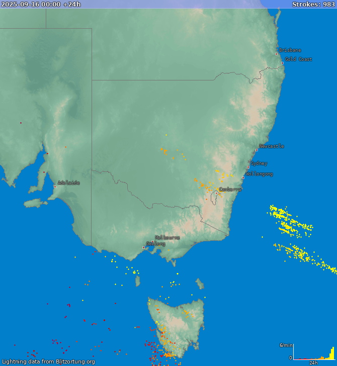 Mappa dei fulmini New South Wales 17.09.2025