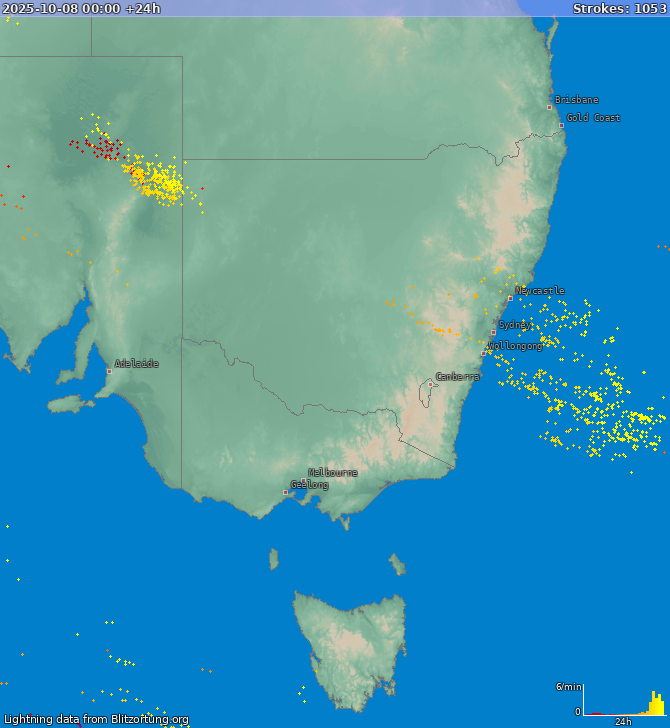 Bliksem kaart New South Wales 09.10.2025