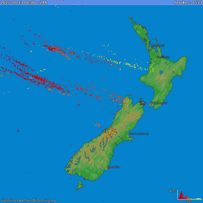 Lightning map New Zealand 2025-10-14