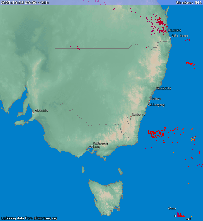 Carte de la foudre New South Wales 14/10/2025