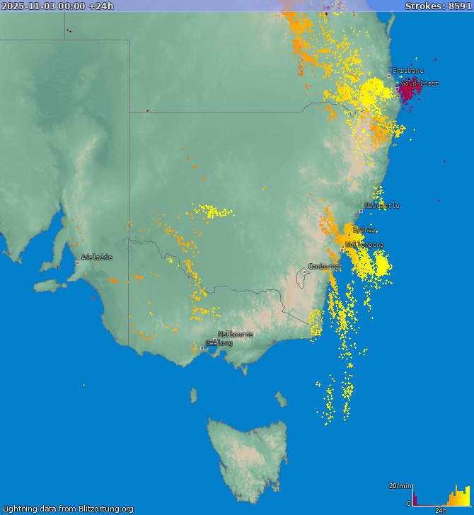 Carte de la foudre New South Wales 04/11/2025