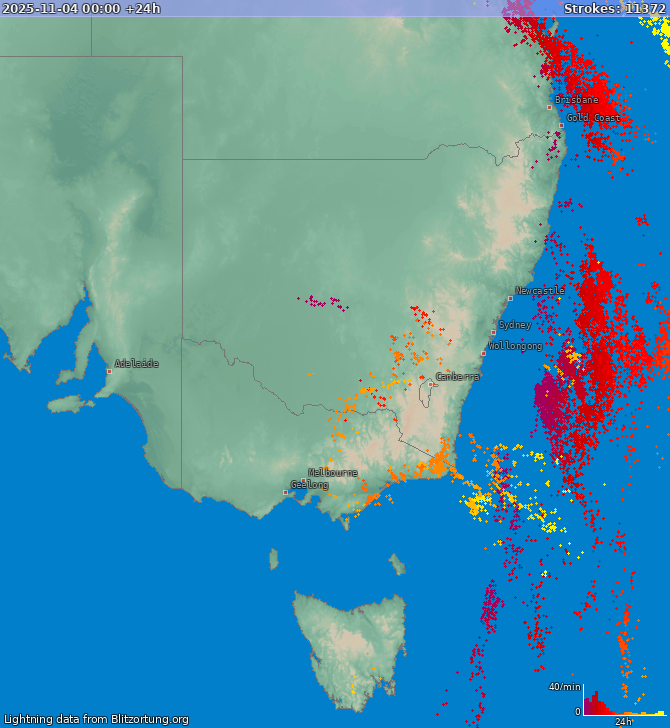 Lightning map New South Wales 2025-11-05