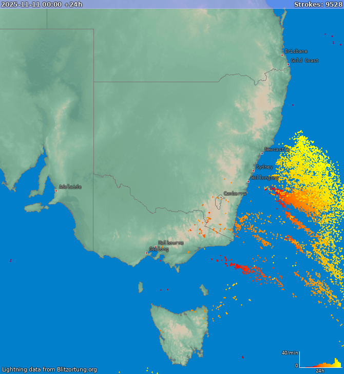 Lightning map New South Wales 2025-11-12