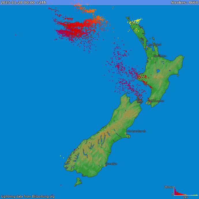 Lightning map New Zealand 2025-11-29