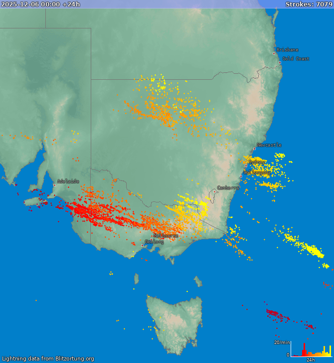 Carte de la foudre New South Wales 07/12/2025
