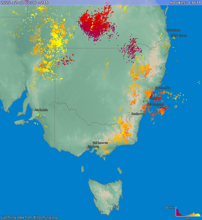 Mappa dei fulmini New South Wales 13.12.2025