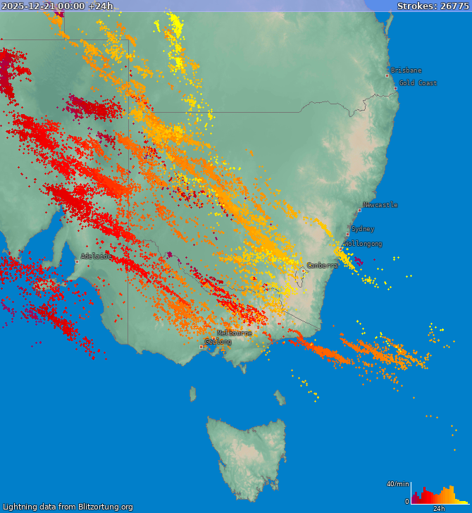 Bliksem kaart New South Wales 22.12.2025
