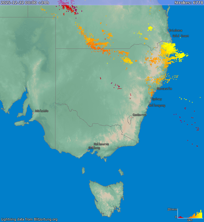 Lightning map New South Wales 2025-12-23