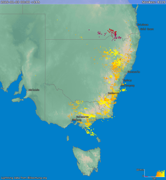 Carte de la foudre New South Wales 04/01/2026