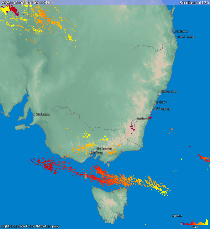 Lightning map New South Wales 2026-02-09