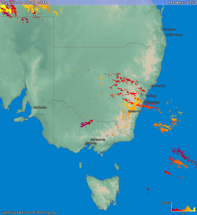 Lightning map New South Wales 2026-02-10