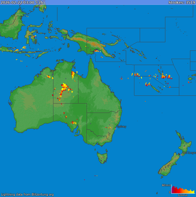 Lightning map Oceania 2026-02-22 (Animation)