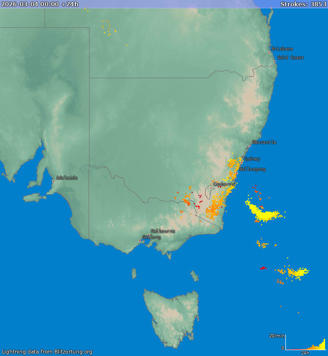 Mapa blesků New South Wales 05.03.2026
