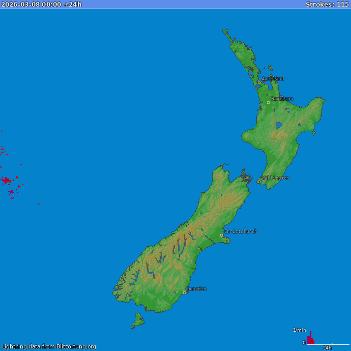 Lightning map New Zealand 2026-03-09