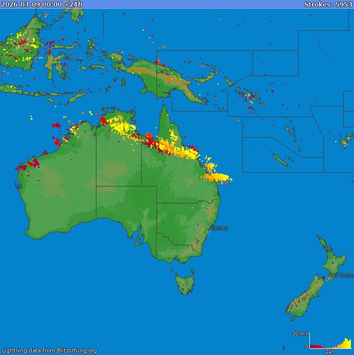 Carte de la foudre Oceania 10/03/2026