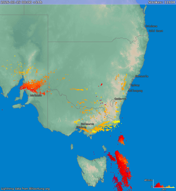 Carte de la foudre New South Wales 26/03/2026