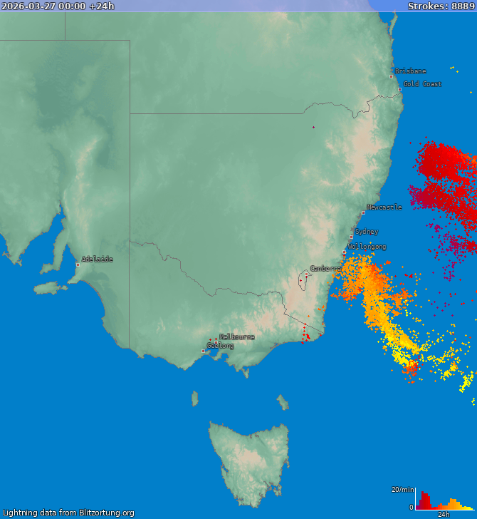 Карта блискавок New South Wales 28.03.2026