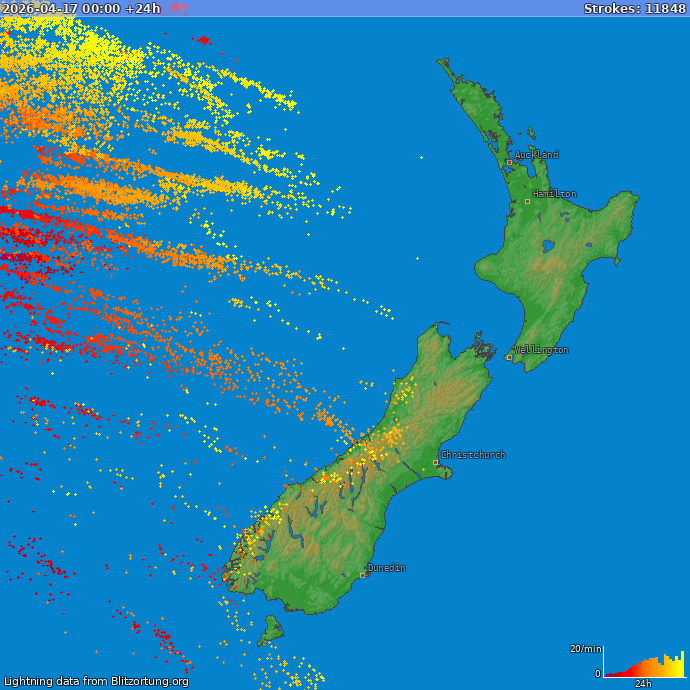 Карта блискавок Нова Зеландія 18.04.2026